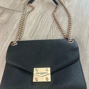 Karl Lagerfeld Black Leather Crossbody Bag Shoulder Purse
